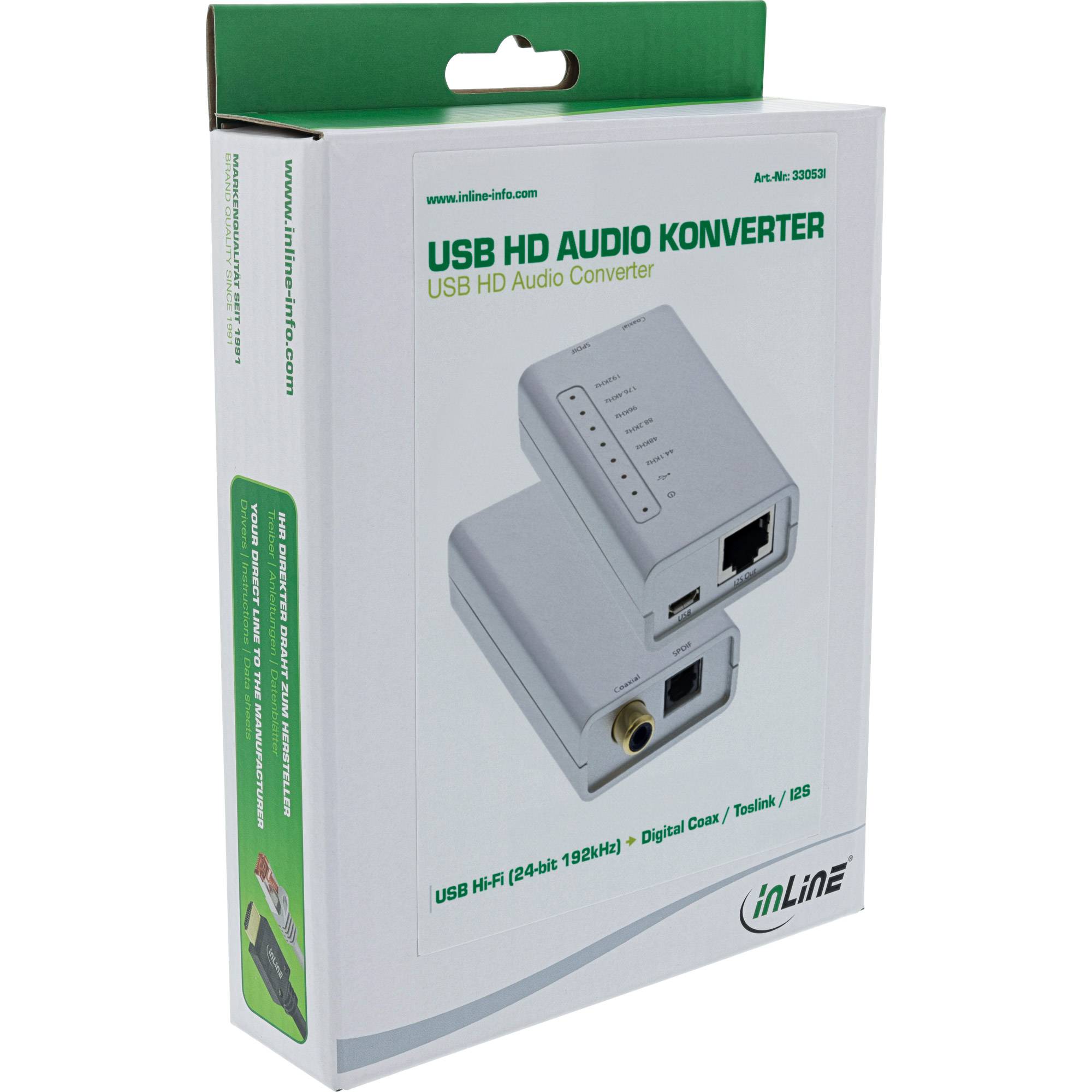 INLINE - USB HD Audio Adapter - USB Hi-Fi zu Digital Coax/Toslink/I2S Konverter
