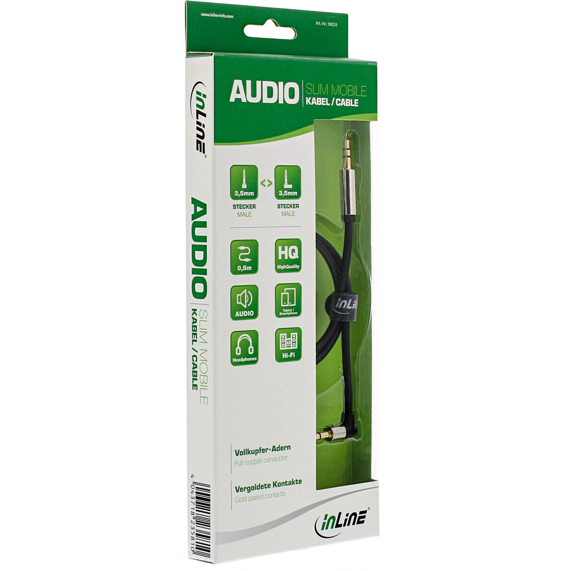 INLINE - Slim Audio Kabel Klinke 3,5mm ST/ST - gewinkelt - Stereo - 10m