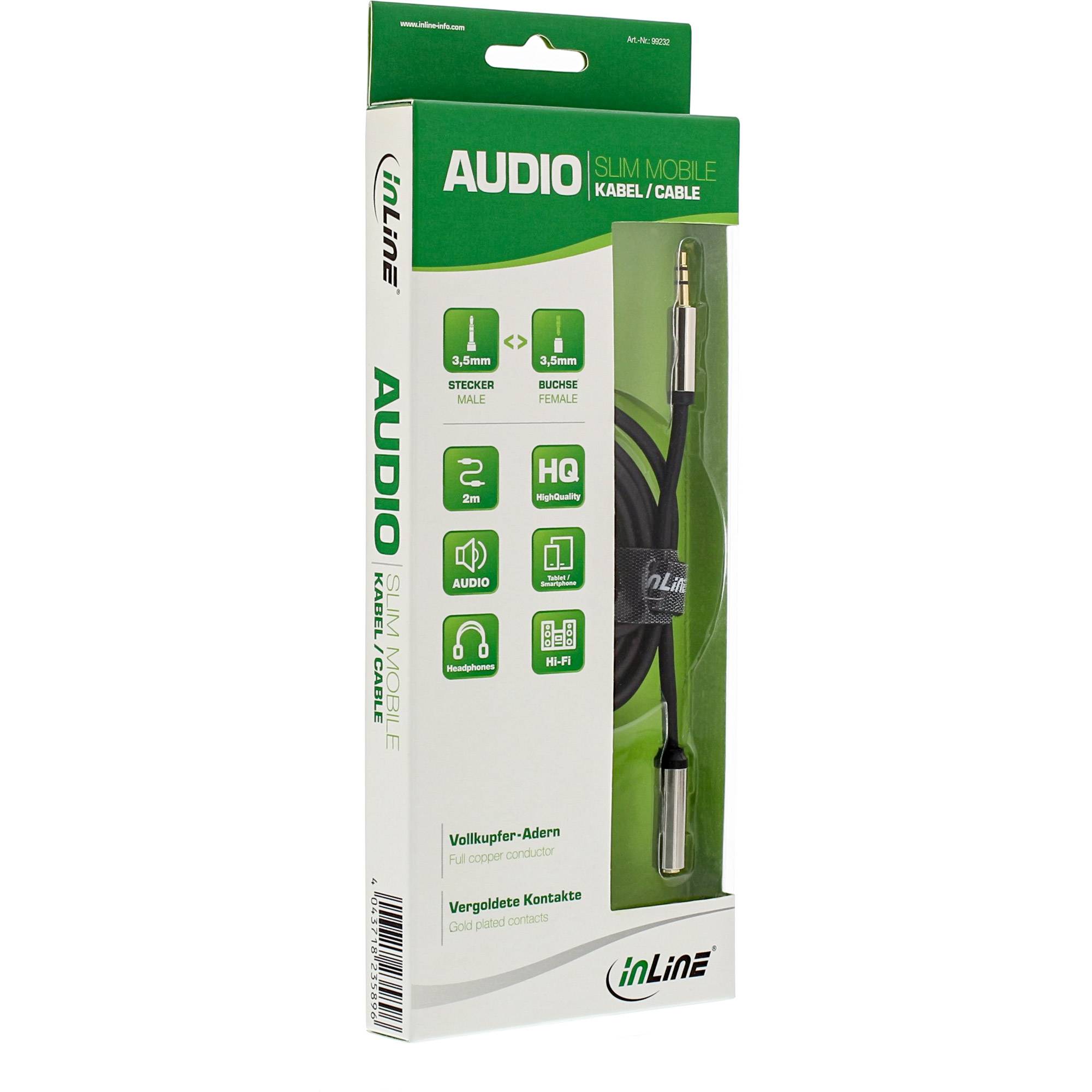 INLINE - Slim Audio Kabel Klinke 3,5mm ST/BU - Stereo - 2m