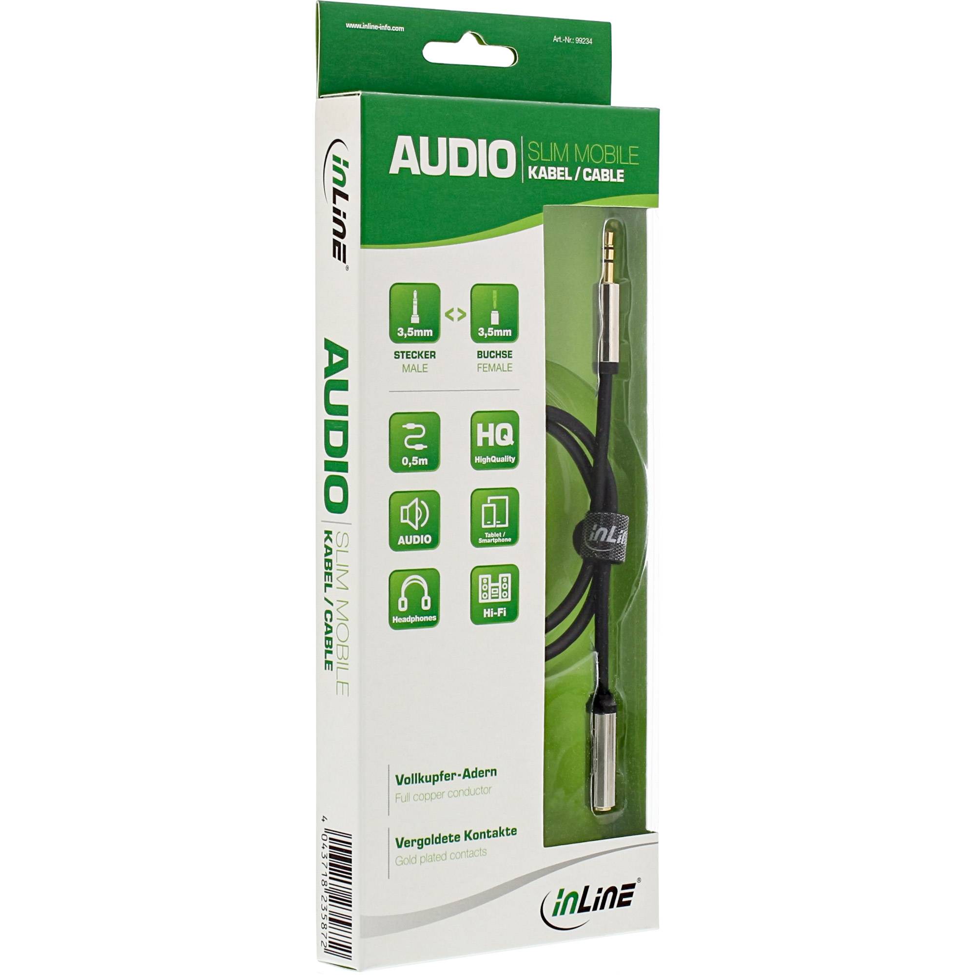 INLINE - Slim Audio Kabel Klinke 3,5mm ST/BU - Stereo - 0,5m