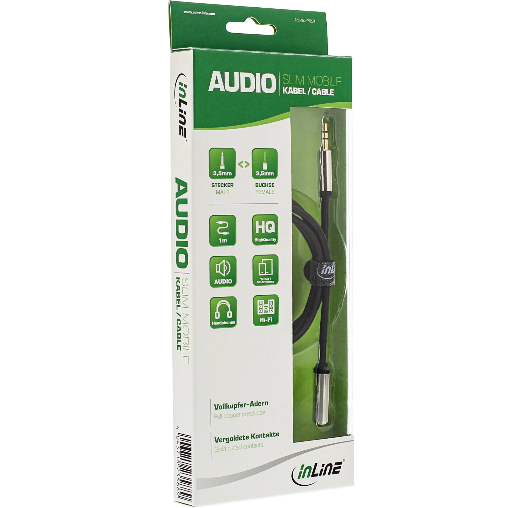 INLINE - Slim Audio Kabel Klinke 3,5mm ST/BU - Stereo - 1m