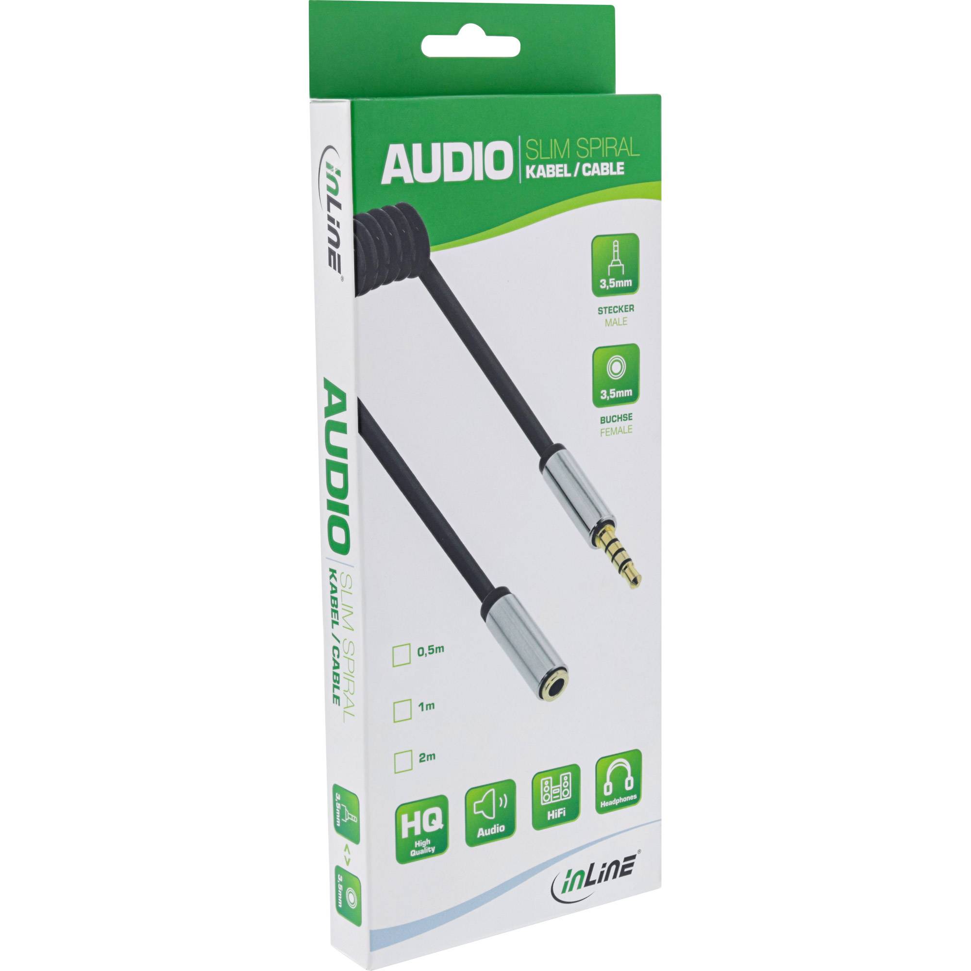 INLINE - Slim Audio Spiralkabel Klinke 3,5mm ST/BU - 4-polig - Stereo - 0.5m