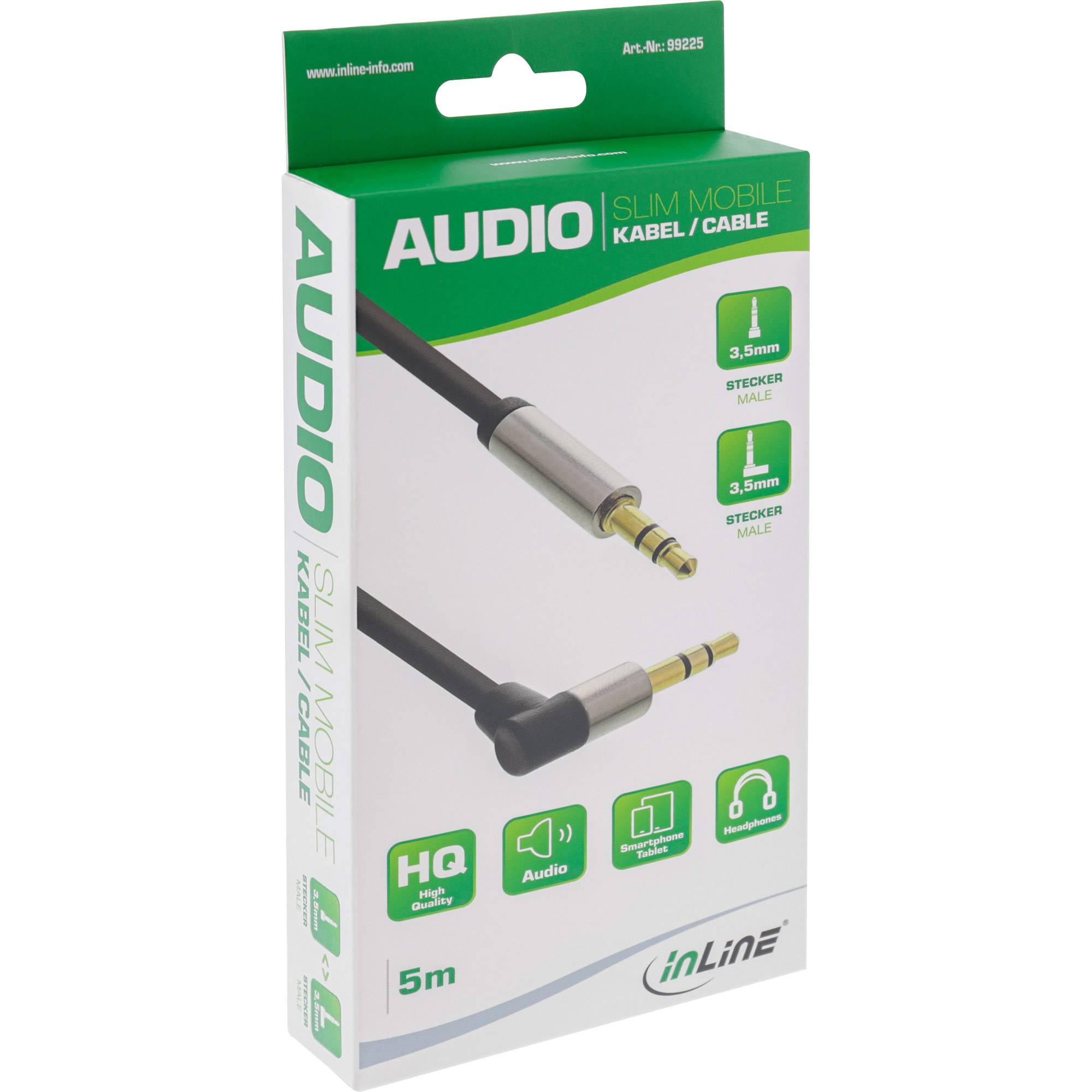 INLINE - Slim Audio Kabel Klinke 3,5mm ST/ST - gewinkelt - Stereo - 5m