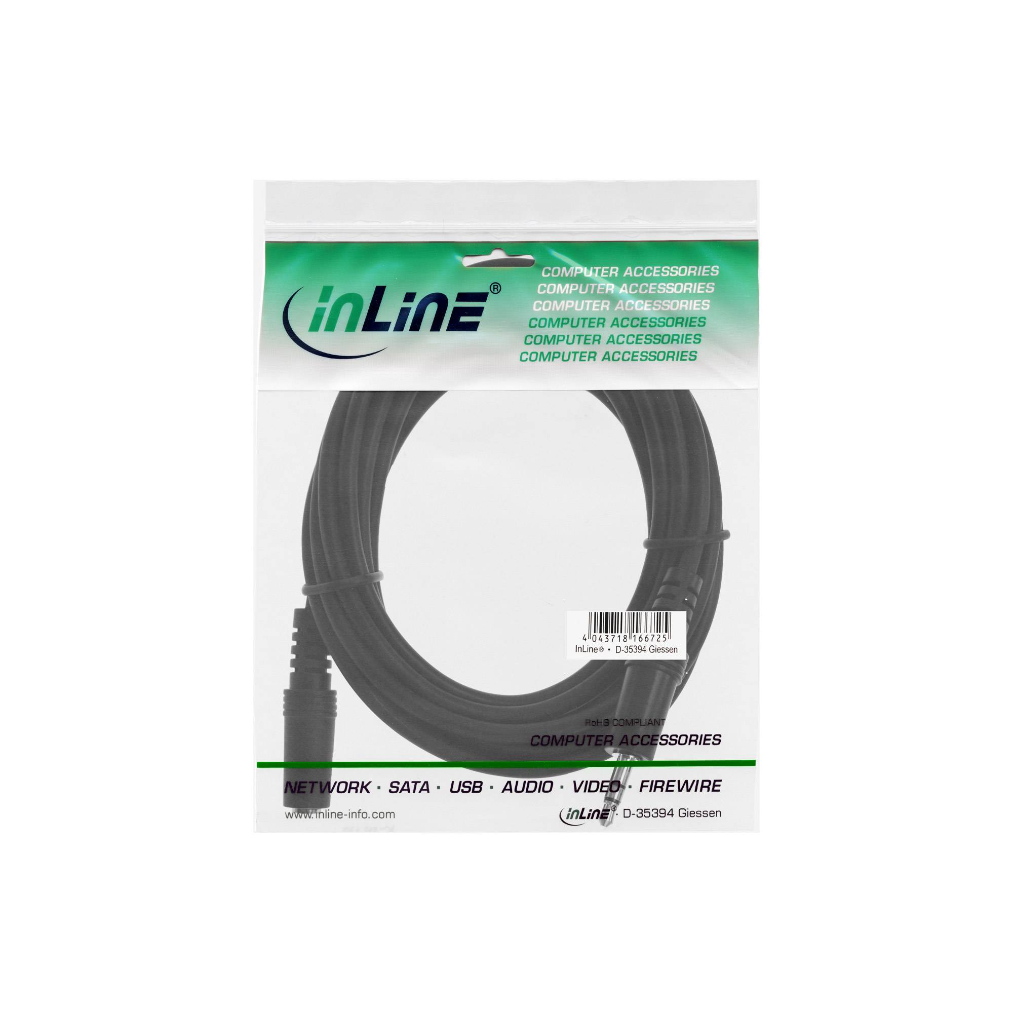 INLINE - Klinke Verlängerung - 3,5mm Klinke Stecker / Buchse - Stereo - 2m