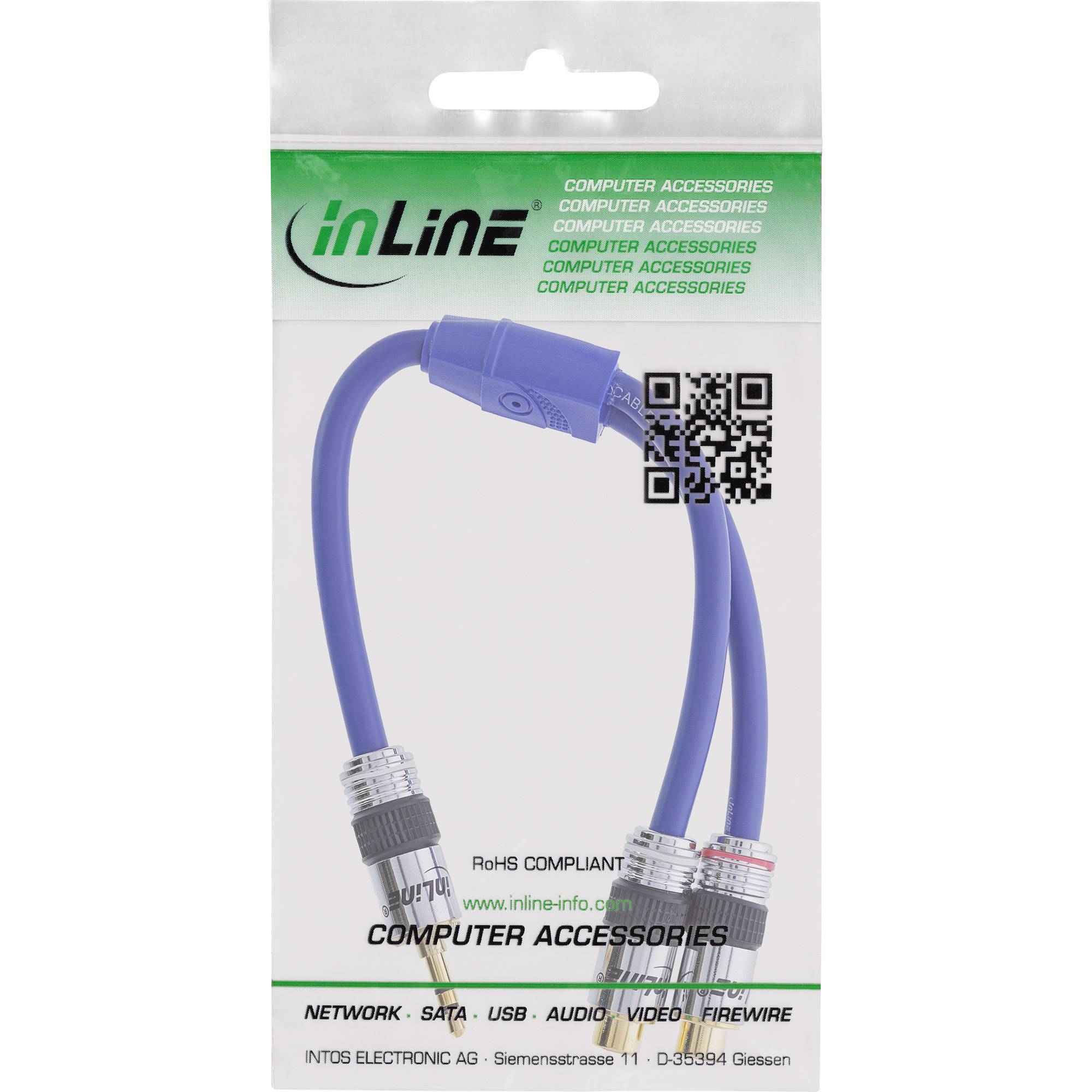 INLINE - Cinch/Klinke Kabel - PREMIUM - 2x Cinch Buchse an 3,5mm Klinke St. - 0,25m
