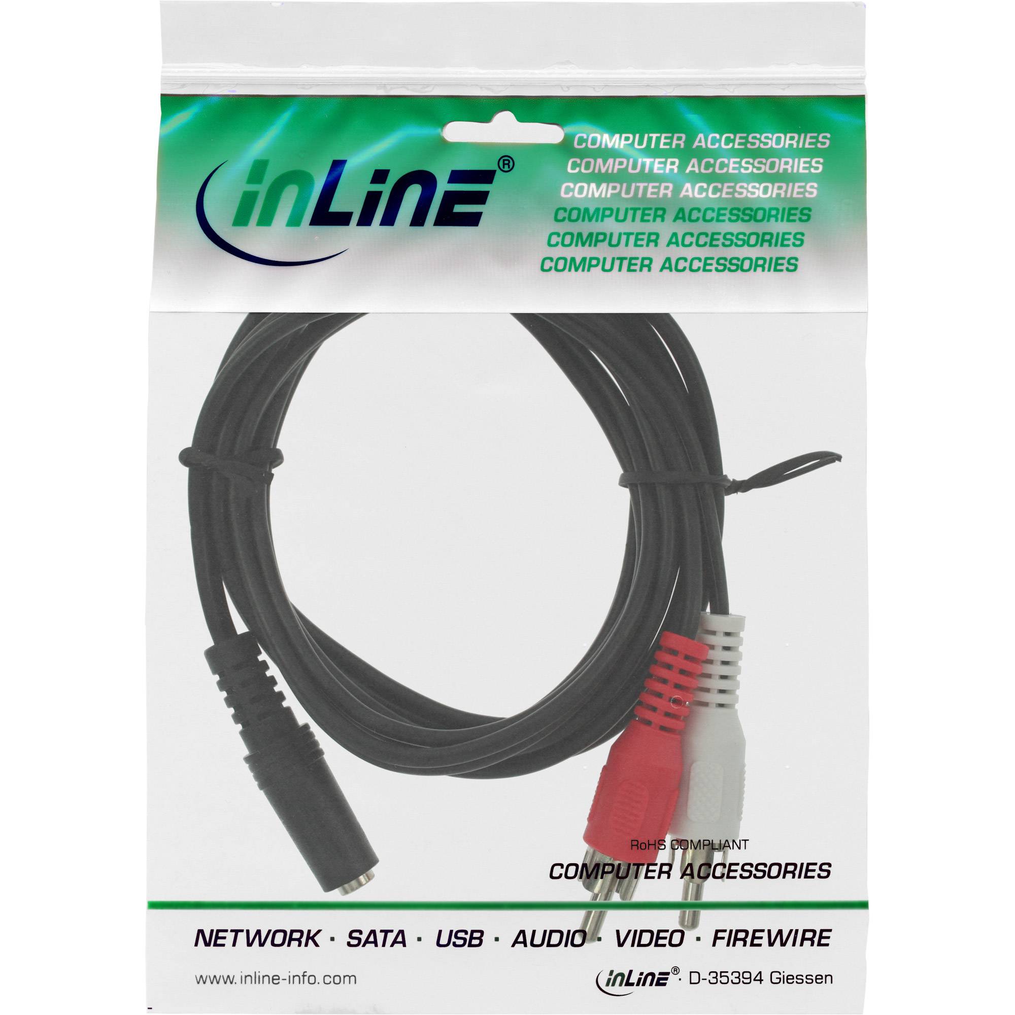 INLINE - Cinch/Klinke Kabel - 2x Cinch Stecker an 3,5mm Klinke Buchse - 1m