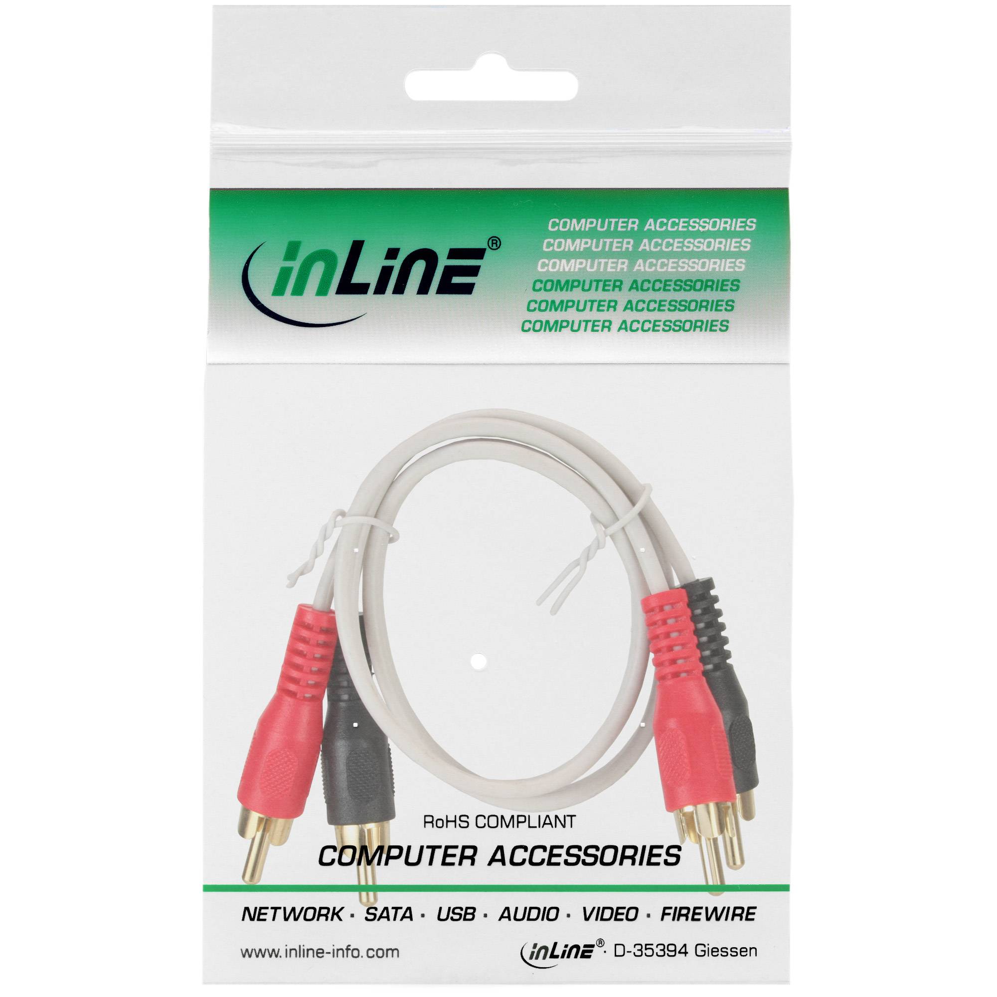 INLINE - Cinch Kabel - 2x Cinch - Stecker / Stecker - weiß / gold - 1m