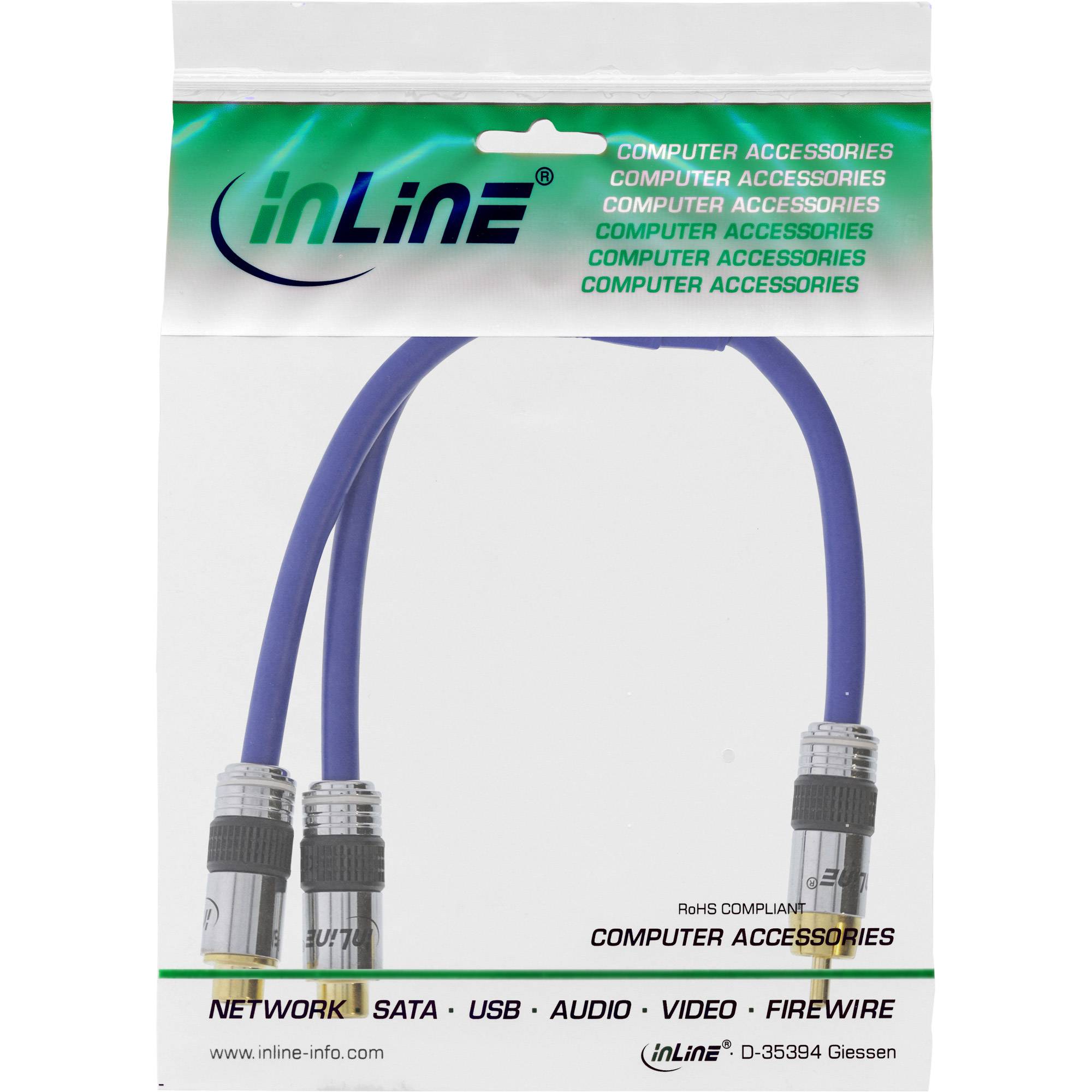 INLINE - Cinch-Y-Kabel - PREMIUM - 1x Cinch Stecker zu 2x Cinch Buchse - 0,25m