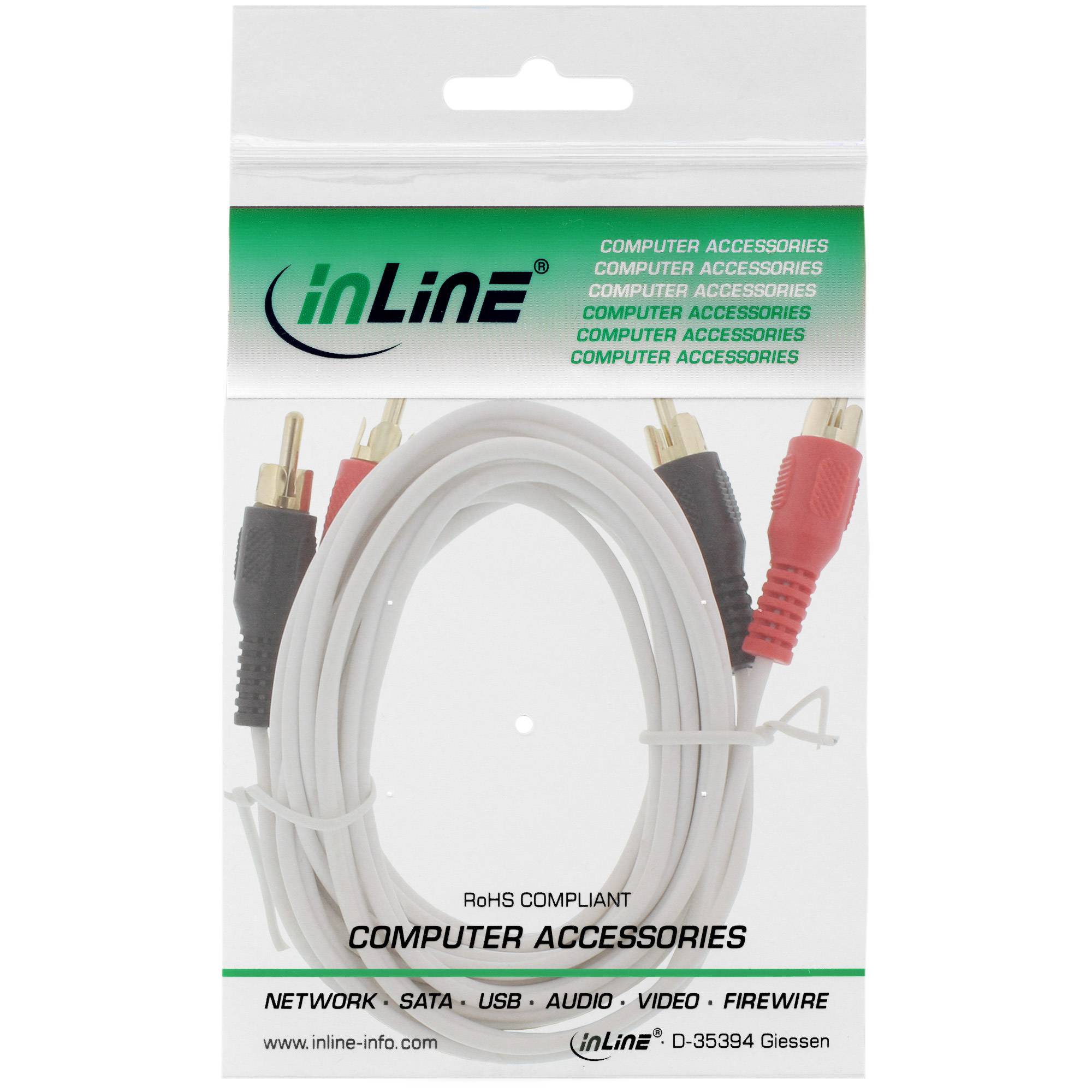 INLINE - Cinch Kabel - 2x Cinch - Stecker / Stecker - weiß / gold - 2m
