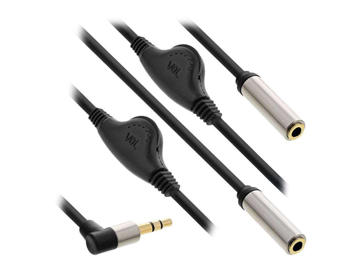 INLINE - Slim Audio Y-Kabel Klinke 3,5mm ST an 2x BU - mit Lautstärkeregler - 0,25m