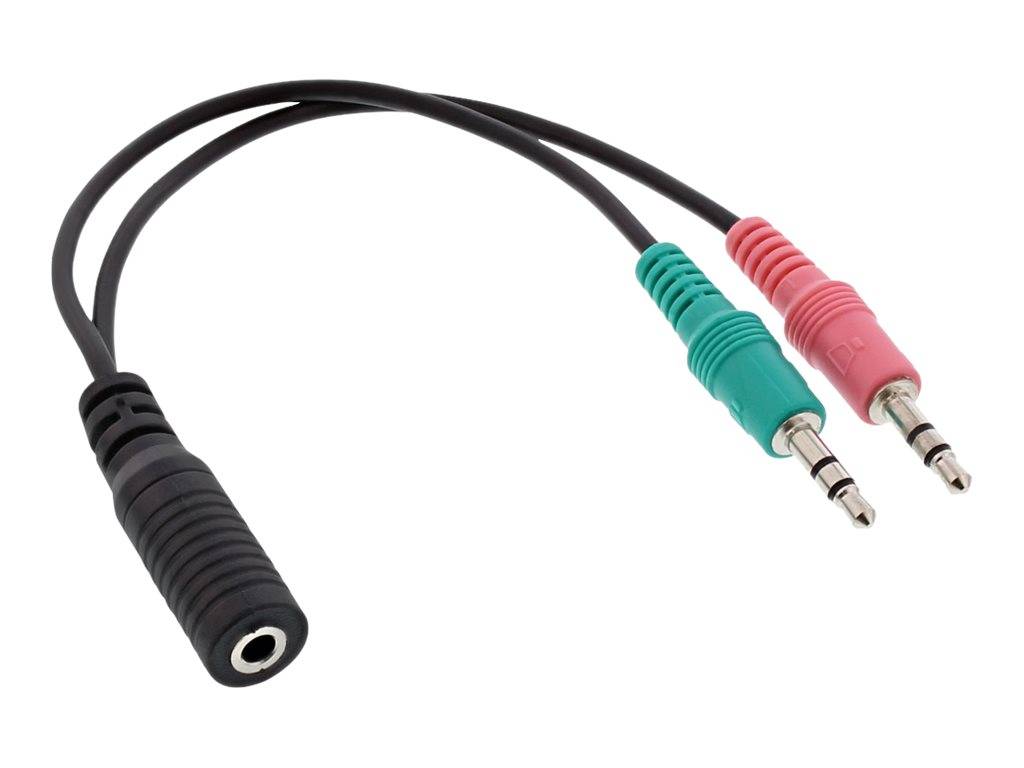 INLINE - Audio Headset Adapterkabel - 2x 3,5mm Stecker an 3,5mm Buchse CTIA - 0,15m