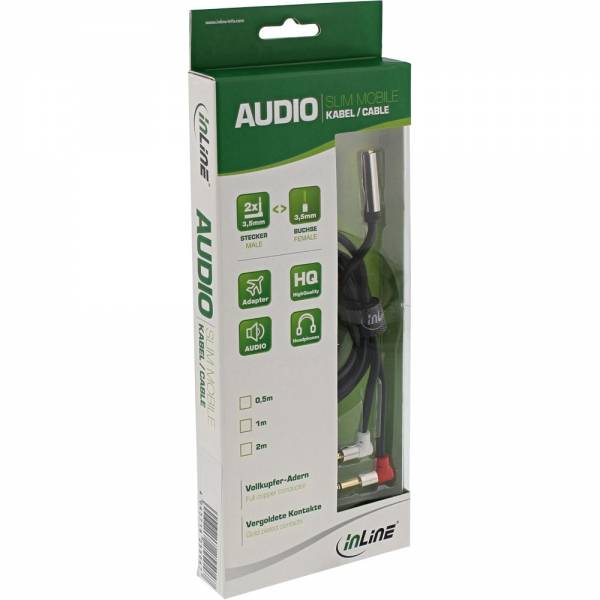 INLINE - Slim Audio Kopfh. Flugz.-Adapterkab. - 2x3,5mm ST / 3,5mm BU 3pol. - 0,15m