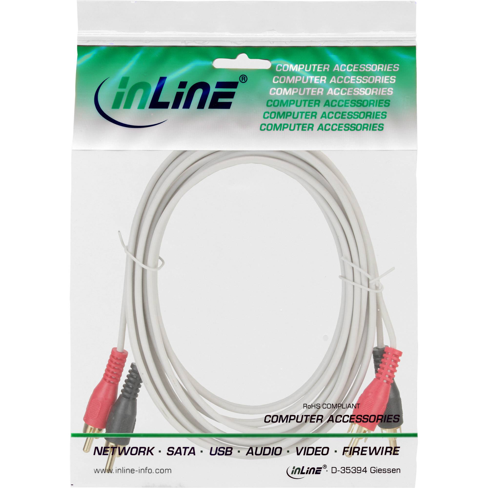 INLINE - Cinch Kabel - 2x Cinch - Stecker / Stecker - weiß / gold - 3m