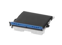 Ein schwarzes elektronisches Modul oder Cartridge mit einem blauen Steckerleisten-Streifen, isoliert auf weißem Hintergrund dargestellt.