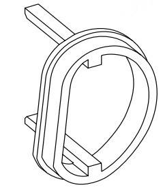 Diagramm einer kreisförmigen Klemme oder eines Ringbügels mit einer zentralen Öffnung und Querstreben, dargestellt in schwarzer Kontur auf weißem Hintergrund.
