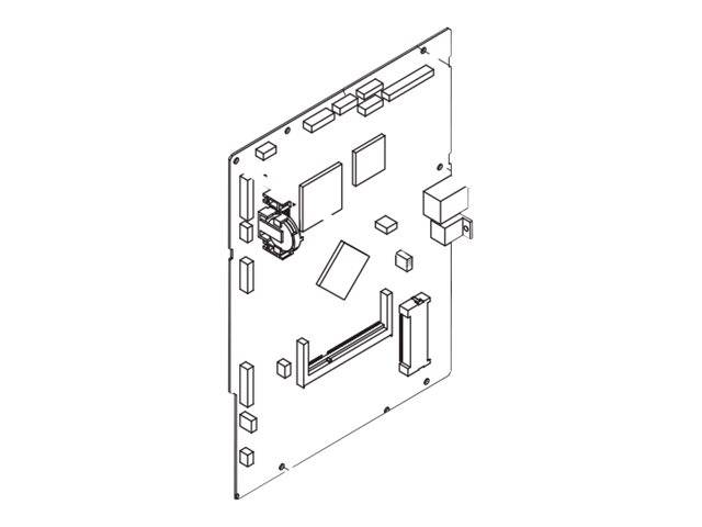 Explodierte Ansicht einer Leiterplatte oder elektronischen Bedienfeld, die montierte Komponenten, Stecker und Anschlüsse in 3D zeigt.