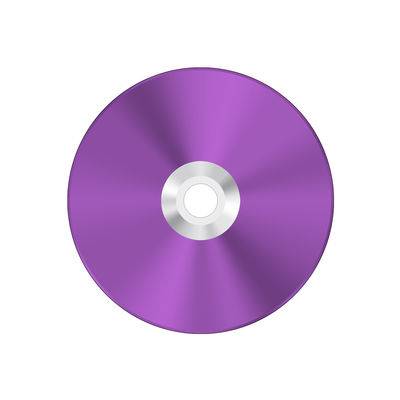 Purpurne optische Disc, wahrscheinlich eine CD oder DVD, zentriert auf weißem Hintergrund dargestellt.