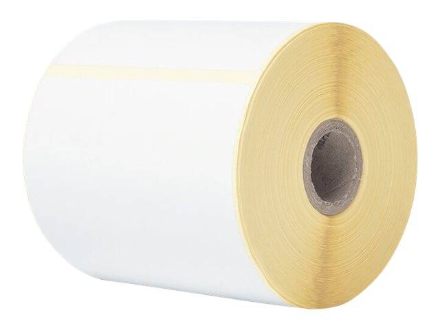 Eine große Rolle weißes Papier mit einem goldfarbenem Ende auf weißem Hintergrund.