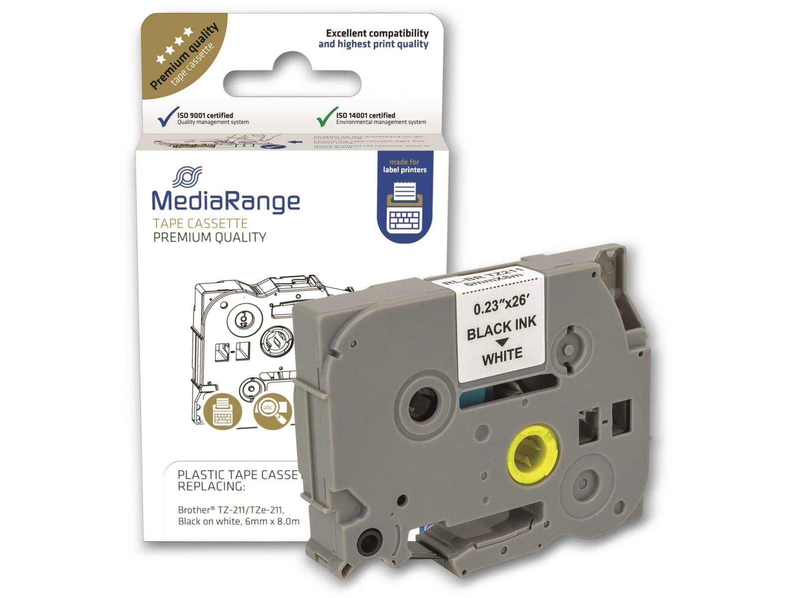 MEDIARANGE Kunststoff-Schriftbandkassette - für/ersetzt Brother® TZ-211/TZe-211