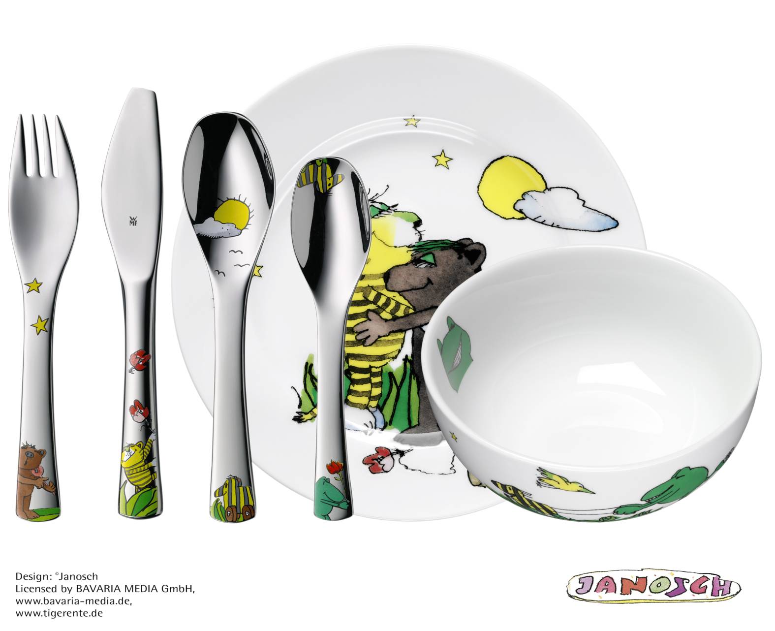 WMF Kinderset 6-teilig Janosch - Kleinkind-Besteck - Edelstahl - Weiß - Porzellan - Edelstahl - 3 Jahr(e) - 16,5 cm - 18,5 cm