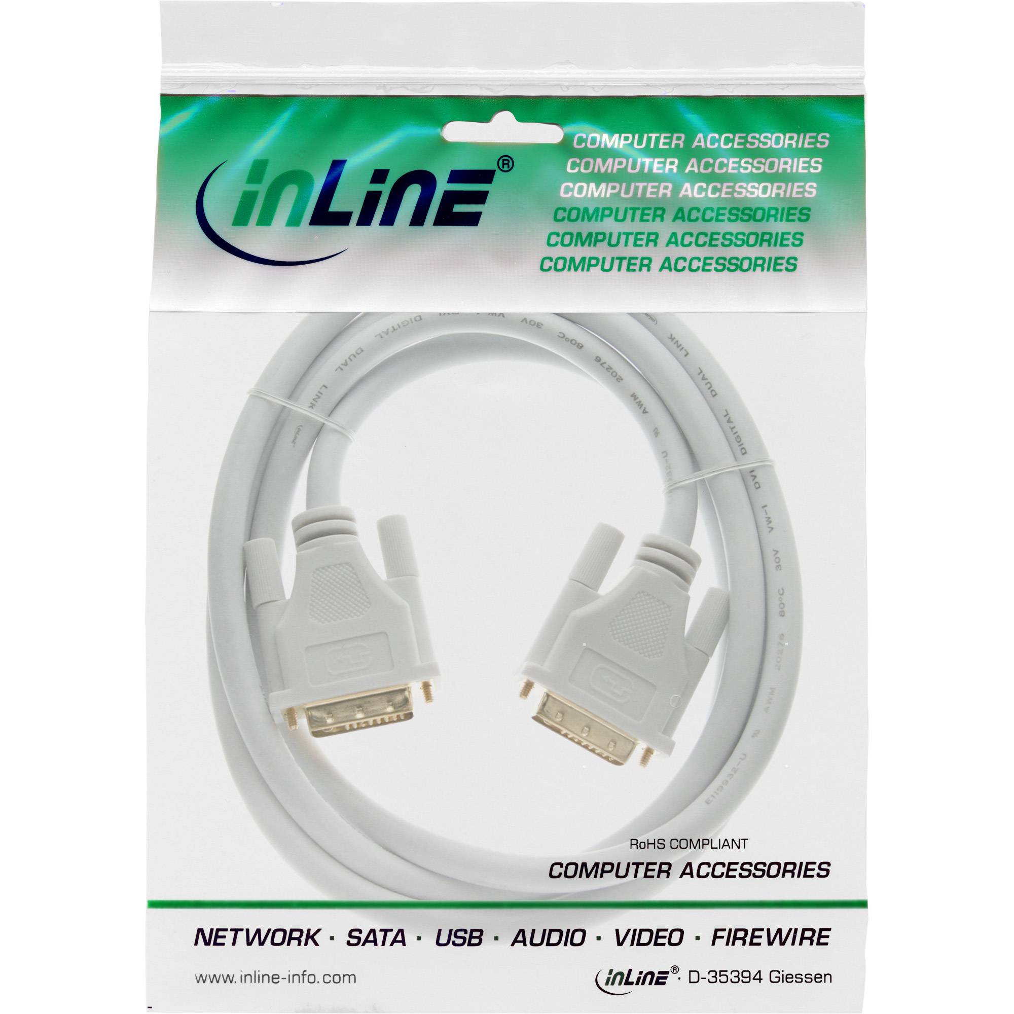 INLINE - DVI-D Kabel - digital 24+1 Stecker / Stecker - Dual Link - weiß / gold - 2m