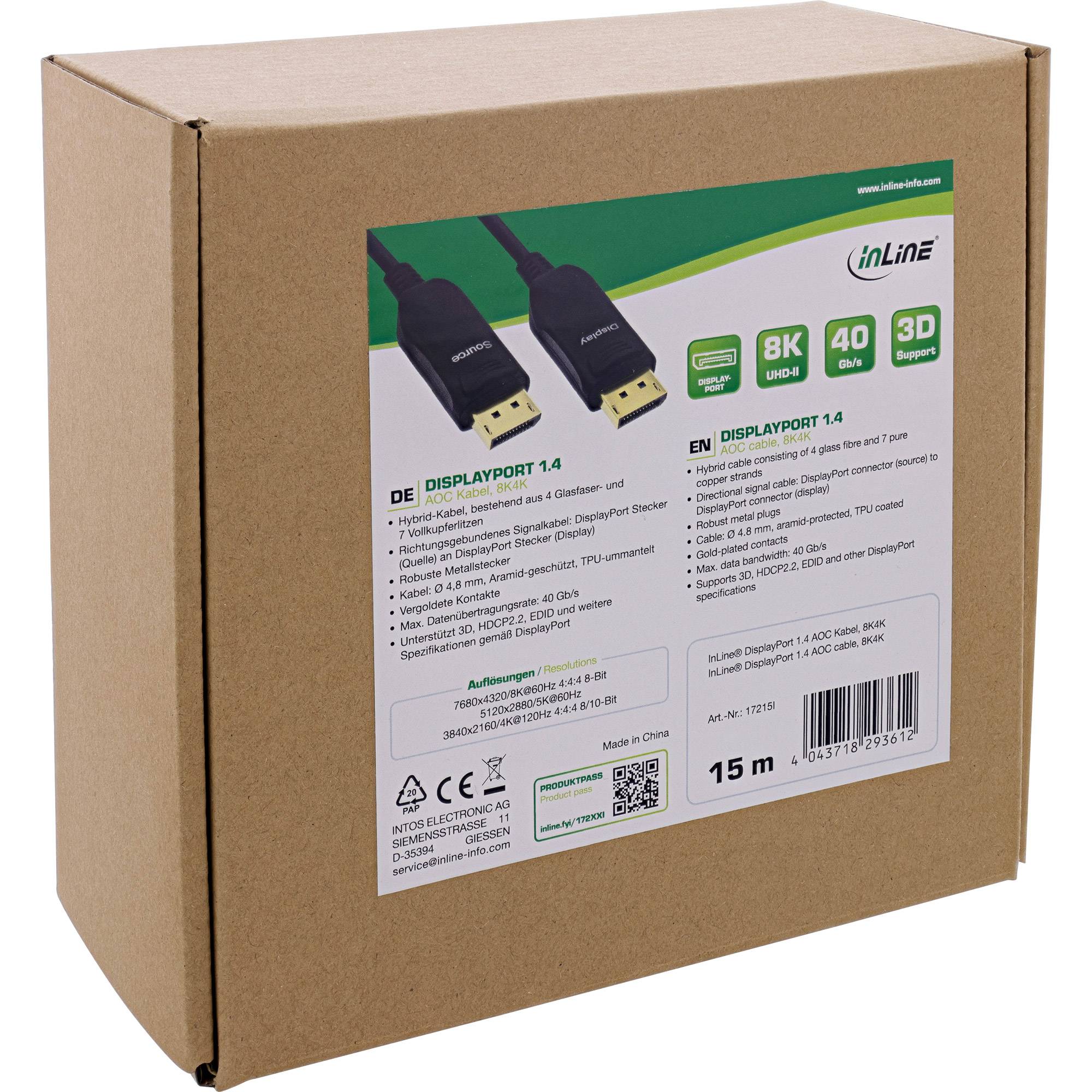 INLINE - DisplayPort 1.4 AOC Kabel - 8K4K - schwarz - 15m
