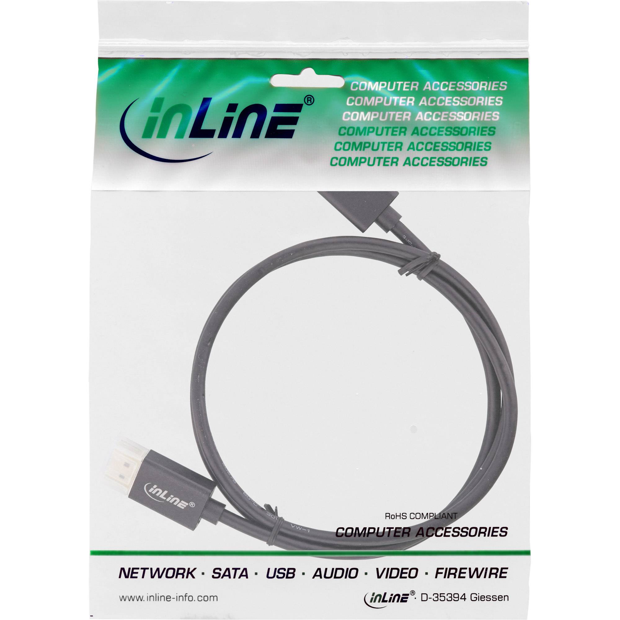 INLINE - DisplayPort 1.4 Kabel Slim - 8K4K - schwarz - vergoldete Kontakte - 1m