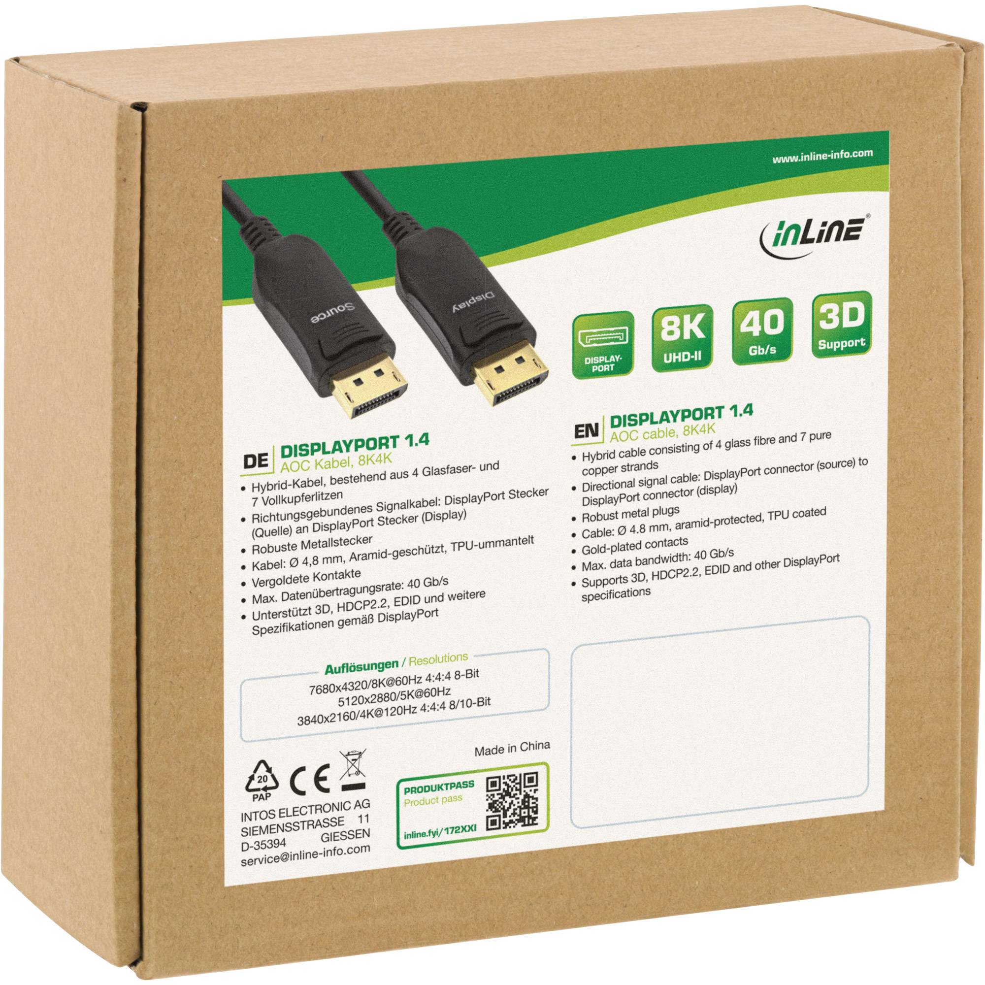 INLINE - DisplayPort 1.4 AOC Kabel - 8K4K - schwarz - 10m