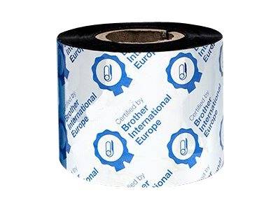 Eine Rolle Brother International Europe Thermoetikettband mit blauem Logo und Text auf weißem Hintergrund.