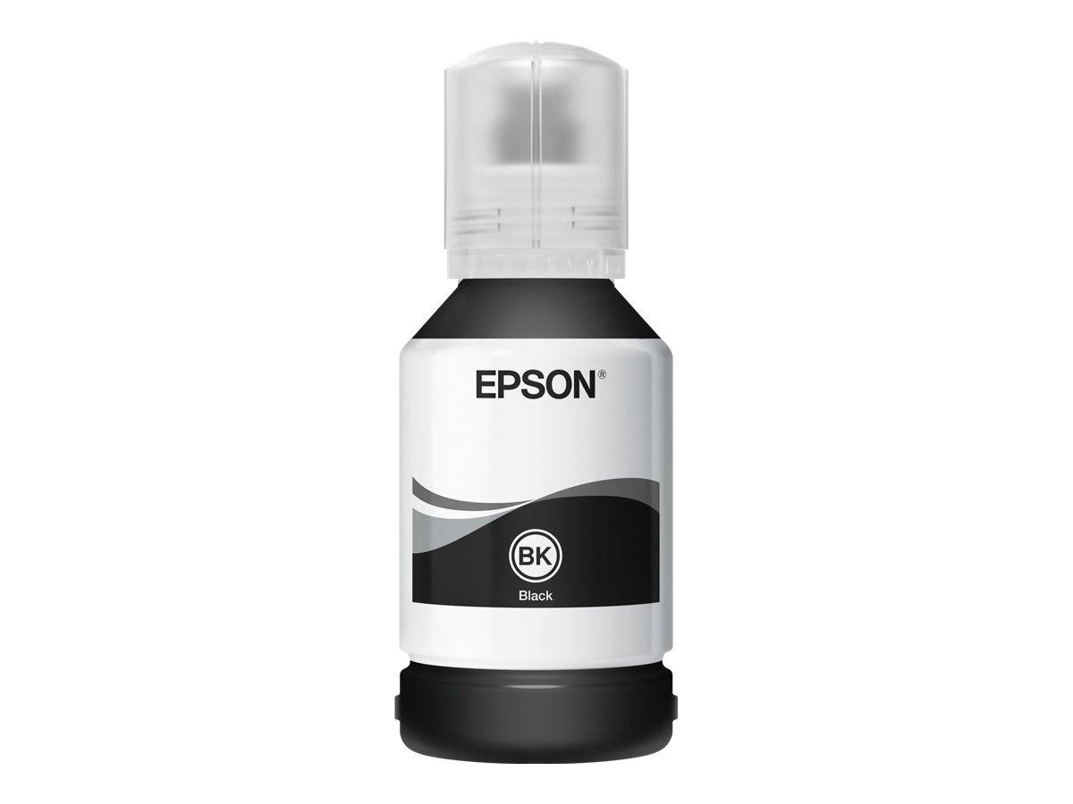 Epson schwarze Tintenflasche für Druckerfüllung, von vorne auf weißem Hintergrund abgebildet.