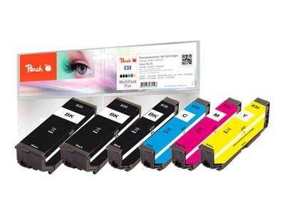 Peach Multi Pack Plus - 6er-Pack - Schwarz, Gelb, Cyan, Magenta - kompatibel - Tintenpatrone (Alternative zu: Epson 33)