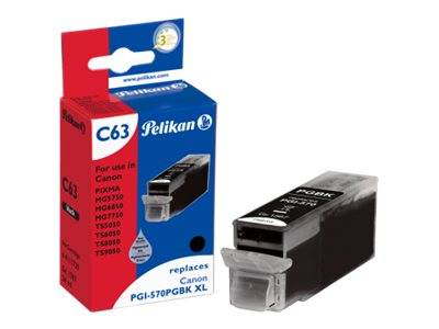 Pelikan C63 schwarze Tintenpatrone Box und Patrone, gekennzeichnet mit „ersetzt Canon PGI-570PGBK XL