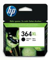 HP 364XL schwarze Tintenpatrone Verpackung mit HP-Logo und deutscher Text „Mehr sparen. 2x mehr Seiten drucken.