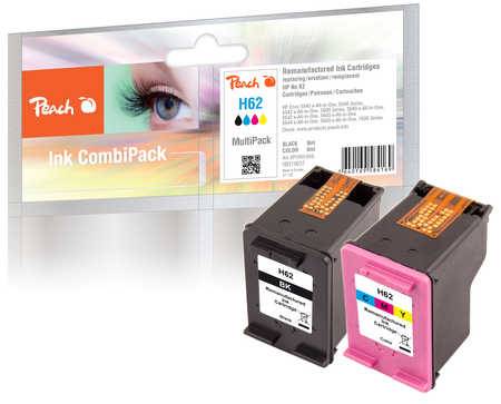 Peach Ink CombiPack H62 Druckerpatronen in Schwarz und Farbe, gezeigt mit Einzelhandelverpackung.