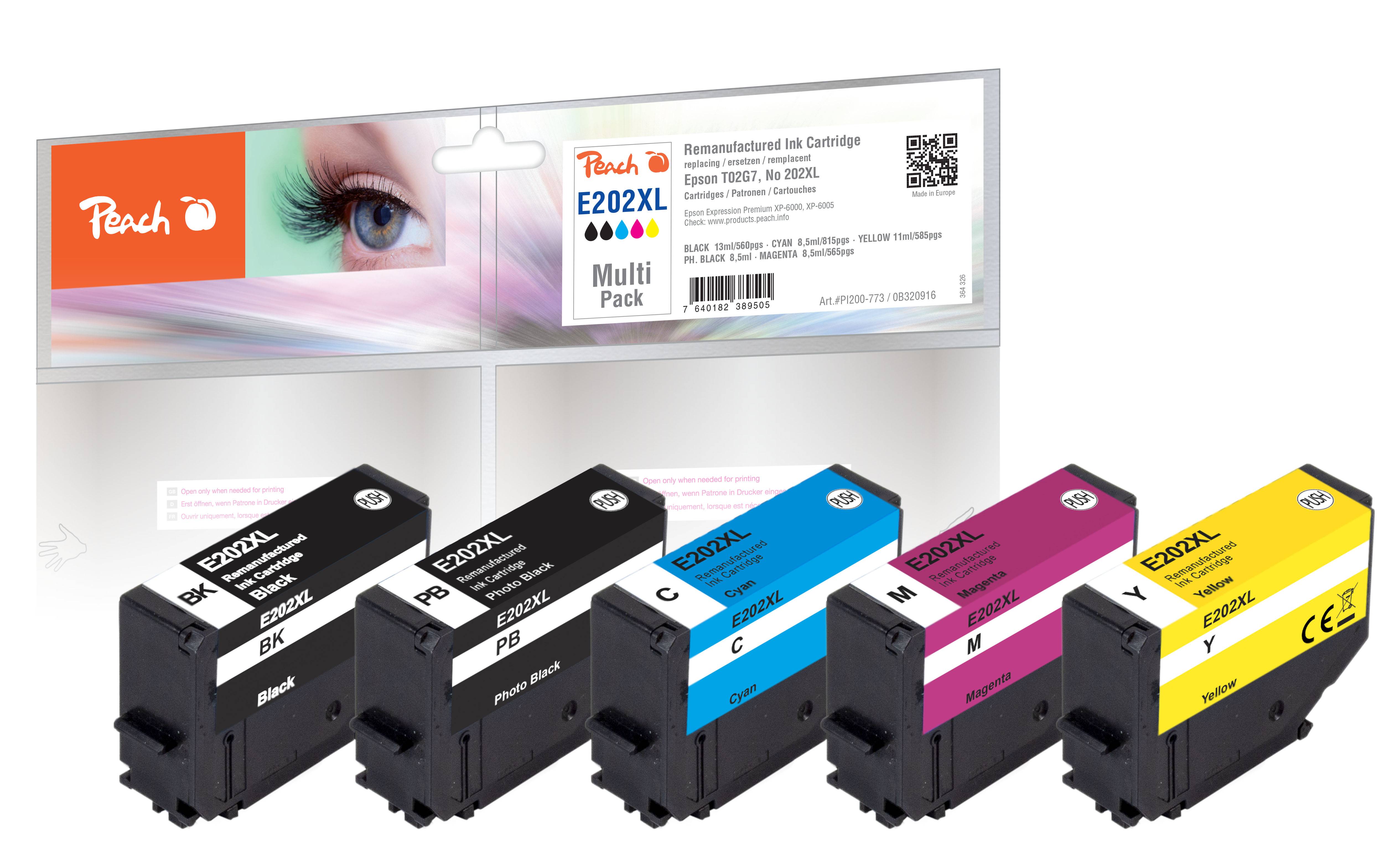 Peach PI200-773, Kompatibel, Schwarz, Cyan, Magenta, Foto schwarz, Gelb, Epson, Multipack, Expression Premium XP-6000, Expression Premium XP-6005