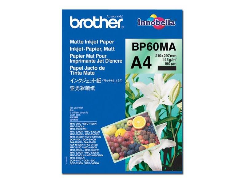 Brother Innobella matter Inkjetpapier-Packung, BP60MA A4, 210x297 mm, 145 g/m2, 190 Blatt, mit Foto von weißen Lilien und Obst.