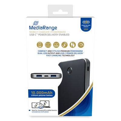 MediaRange MR753, Schwarz, Universal, Rechteck, Lithium Polymer (LiPo), 10000 mAh, USB