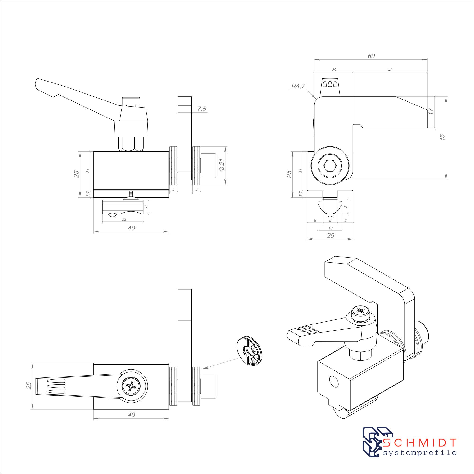 SCHMIDT systemprofile 10x Anschlag D Nut 8 Schlittenklemmung Längenanschlag Spurstopper Ablängklappe