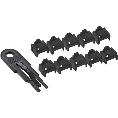Mechanische Tastaturschalter-Abzieher und zehn schwarze Schalterhalter.