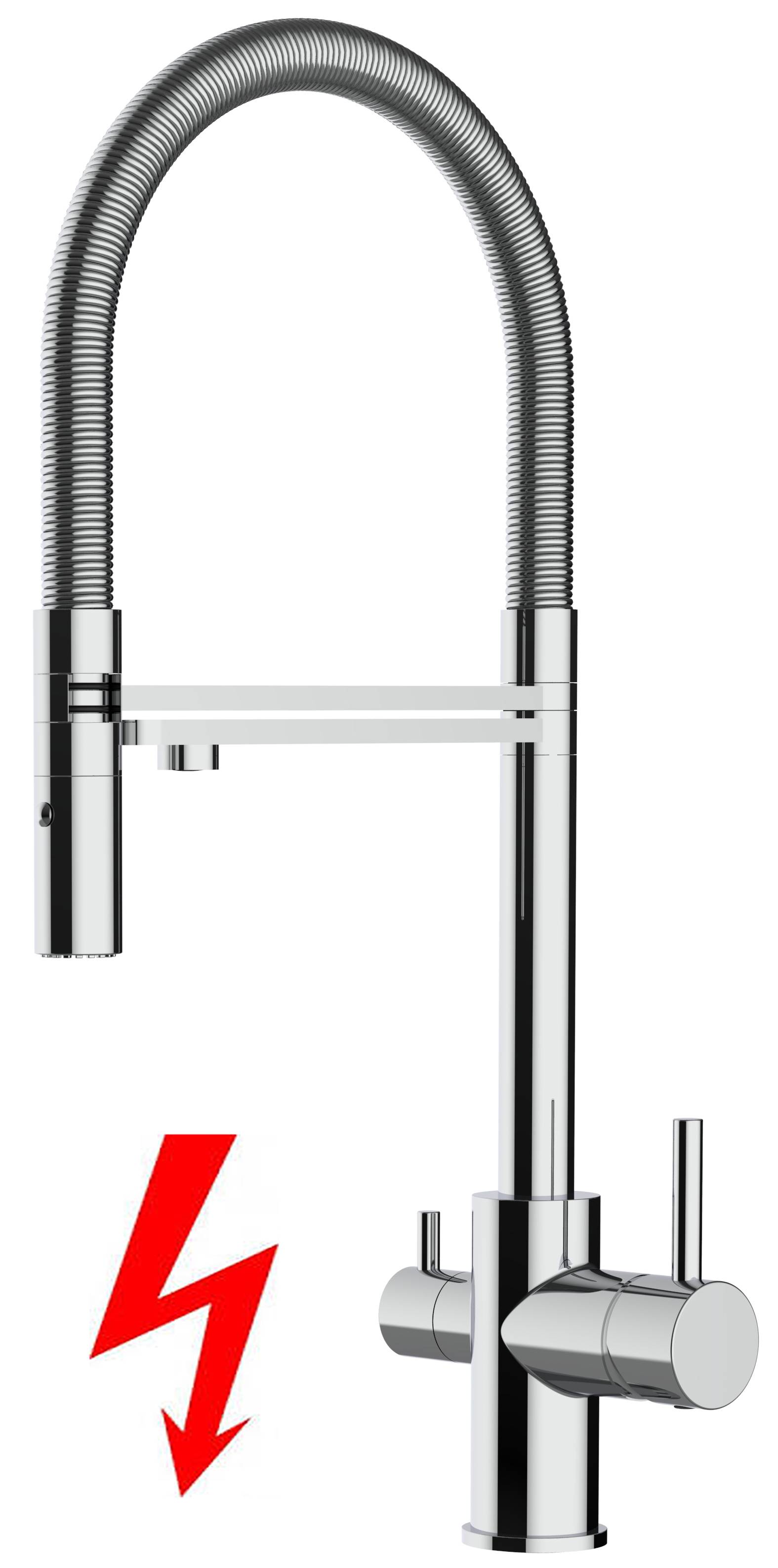 NIEDERDRUCK 3-Wege Wasserhahn Küche Spültischarmatur chrom Küchenarmatur mit 360° schwenkbarem Auslauf und abnehmbare 2 strahl Handbrause