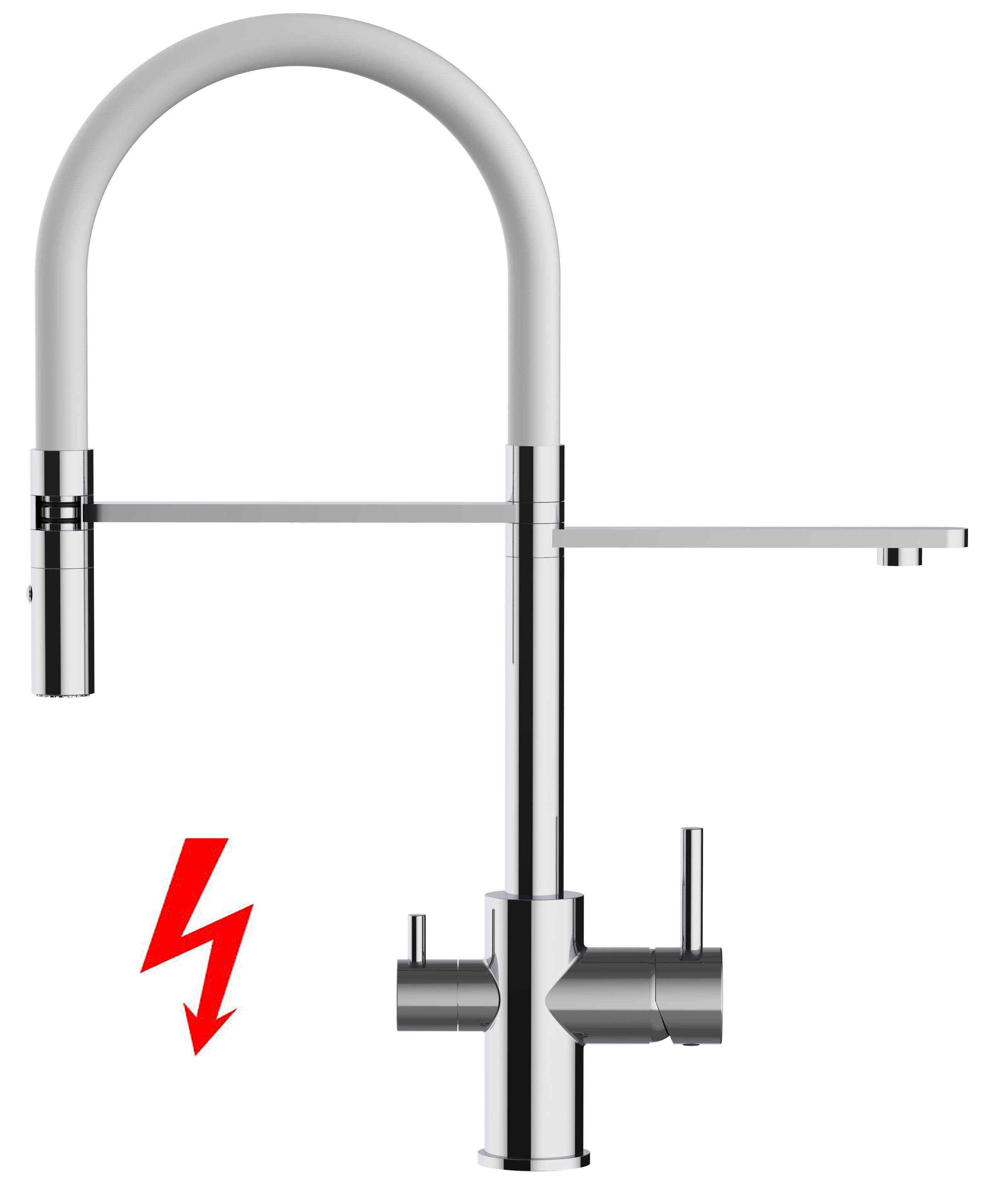 NIEDERDRUCK 3-Wege Wasserhahn Küche Spültischarmatur chrom Küchenarmatur mit weiss 360° schwenkbarem Auslauf und abnehmbare 2 strahl Handbrause