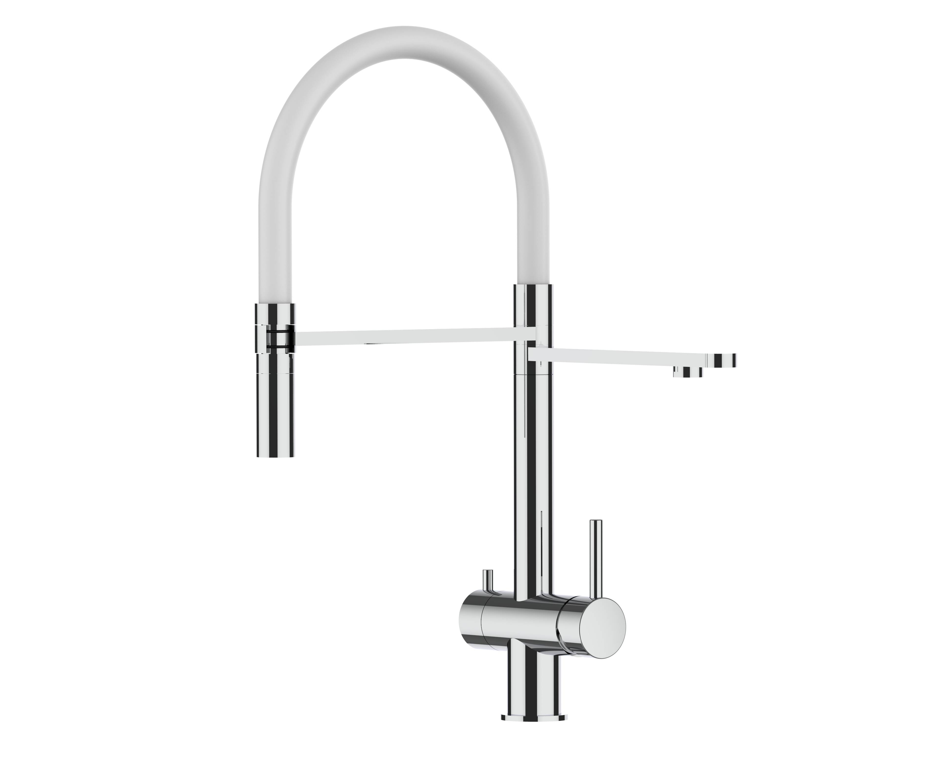 3 Wege Wasserhahn Edelstahl Massiv Küchenarmatur mit weiss 360° schwenkbarem Auslauf und abnehmbare 2 strahl Handbrause - Hochglanz Poliert