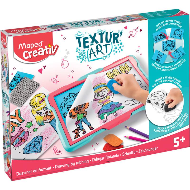 Maped Creativ Textur' Mal-Set mit Zeichenset für Kinder ab 5 Jahren, mit bunten Charakterdesigns und Arbeitsmaterialien.