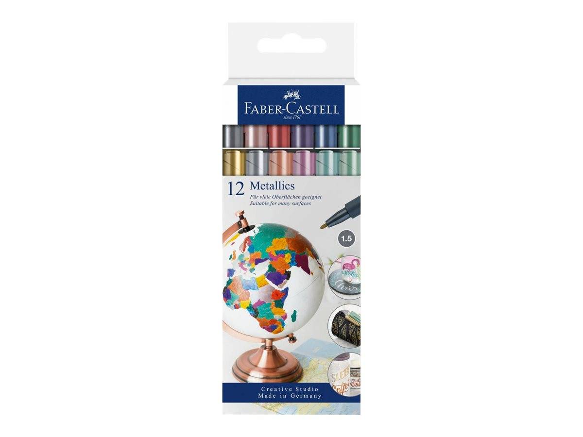 FABER-CASTELL Metallics - Marker - verschiedene Farben - wasserbasierte Tinte - 1.5 mm (Packung mit 12)