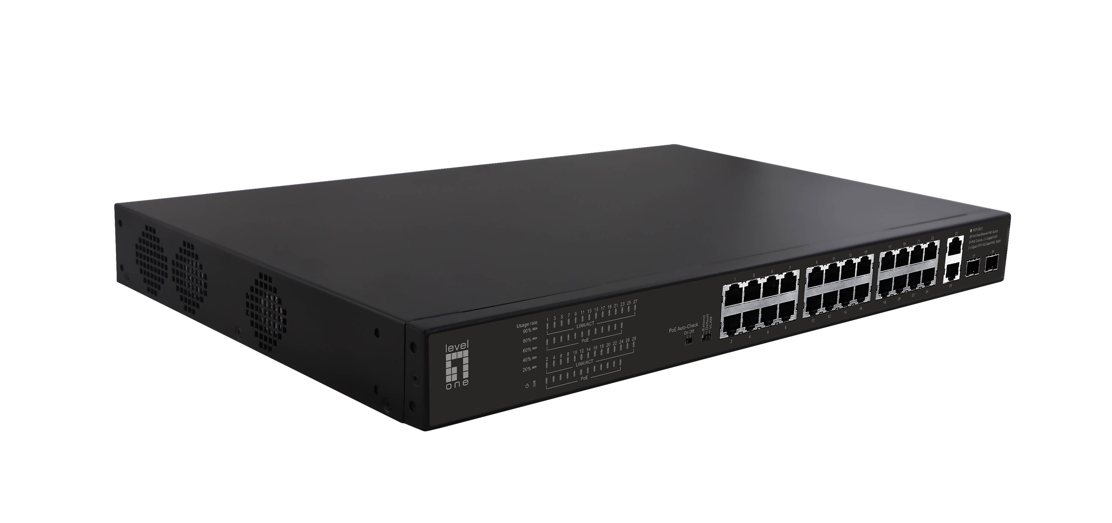 LevelOne FGP-2831, Unmanaged, Fast Ethernet (10/100), Power over Ethernet (PoE), Rack-Einbau, 1U