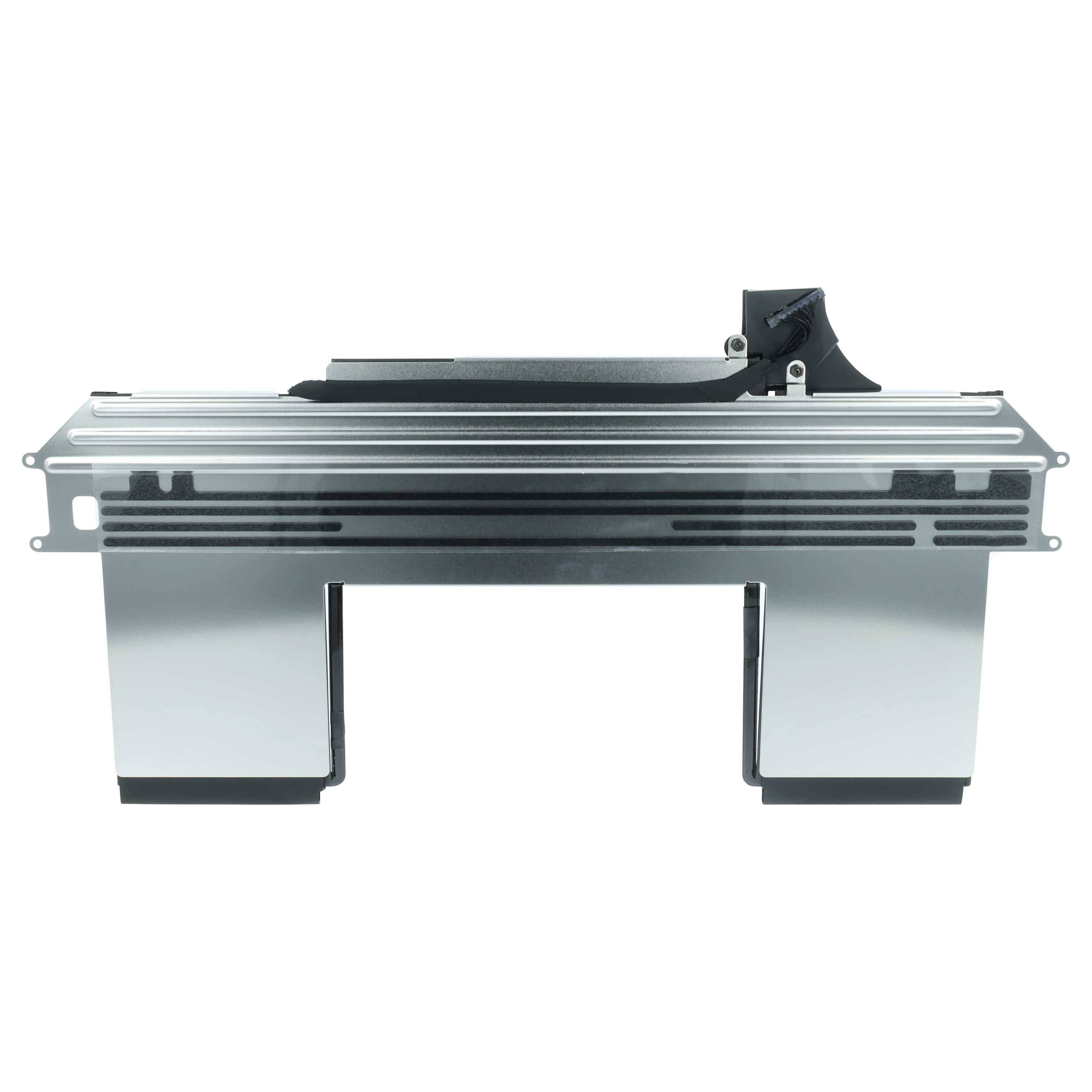 Eine Nahaufnahme eines silbernen Metalldrucker-Bauteils, das den Hauptdruckmechanismus und die Papierführungen hervorhebt.