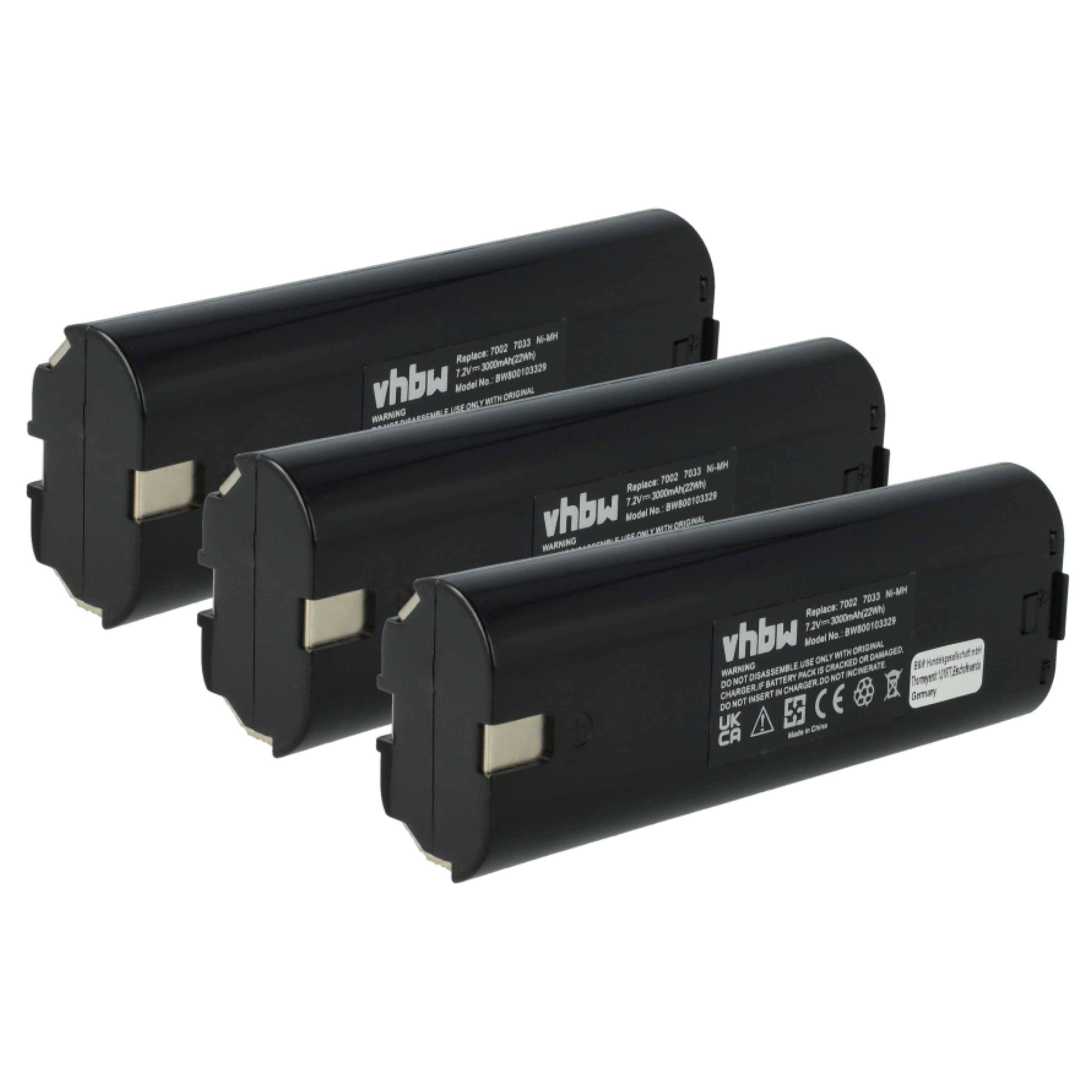 vhbw 3x Akku Ersatz für Makita 632003-2, 632002-4, 7000, 191679-9, 192695-4, 192532-2, 7033, 7002 für Werkzeug (3000 mAh, NiMH, 7,2 V)