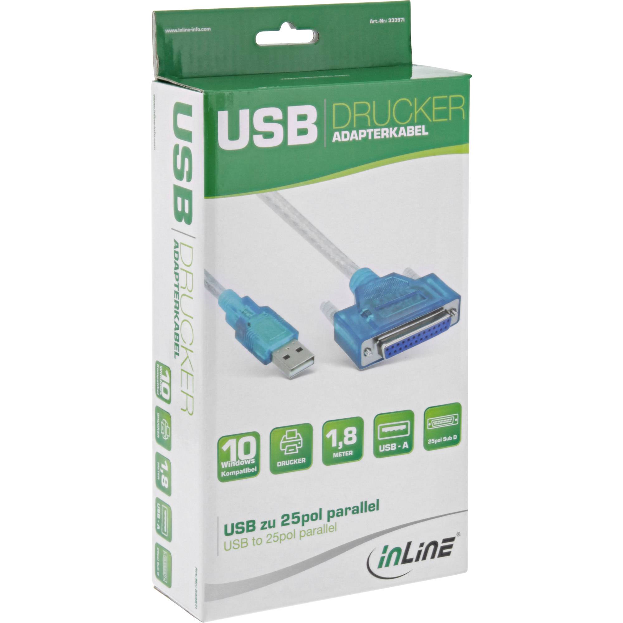 INLINE - USB zu 25pol parallel - Drucker-Adapterkabel - 1,8m