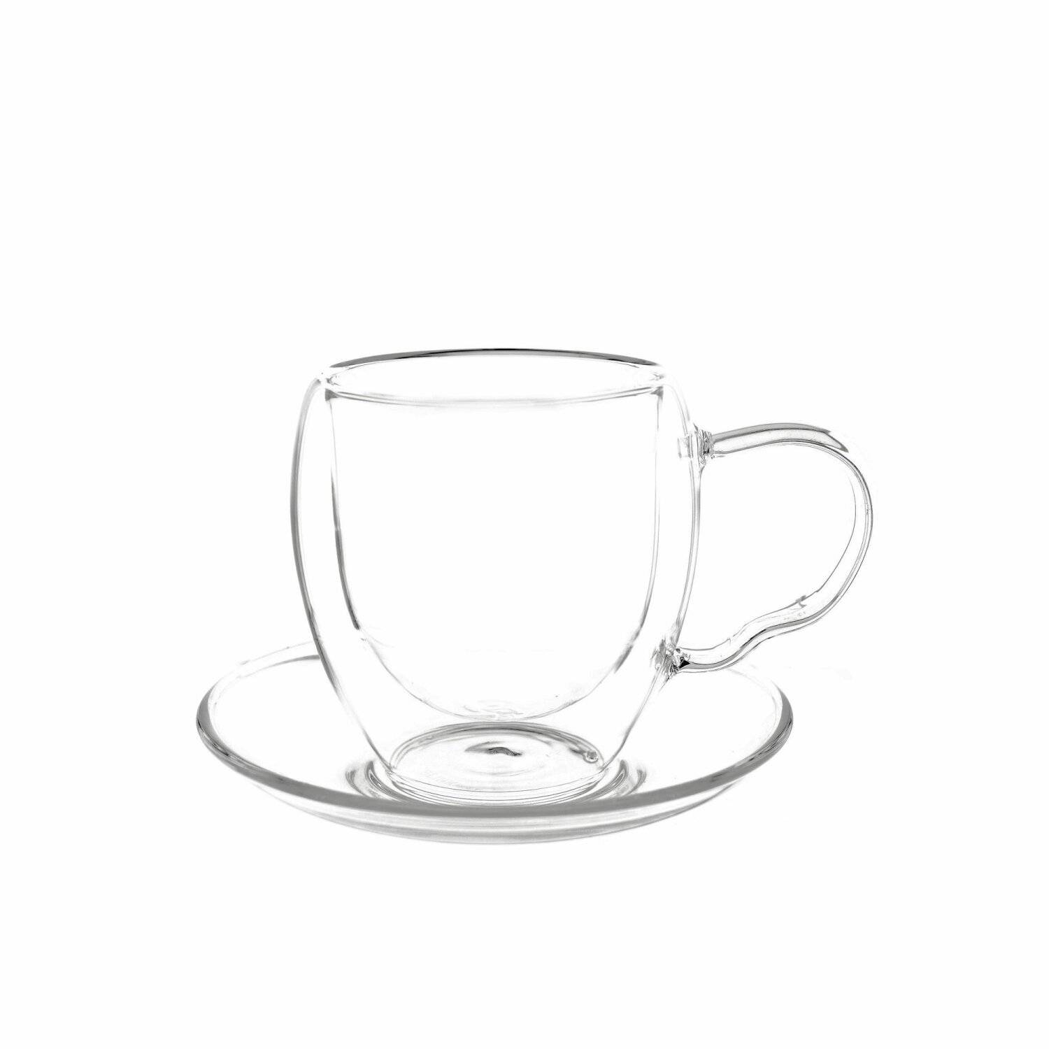 Trendmax 2x Teegläser Doppelwand Thermoglas mit Henkel & Unterteller 250ml, Heat-Resistant ideal für Tee, Kaffee, Kakao