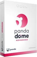 Produktverpackung für „Panda Dome ADVANCED" Antivirus-Software mit Panda-Logo auf einer weiß-rosa Verpackung